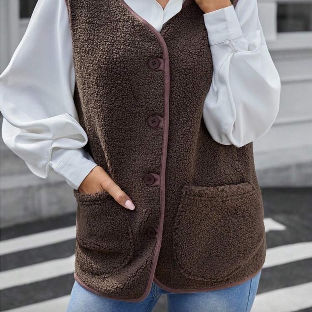 SHEIN Chocolate Brown Sherpa Vest